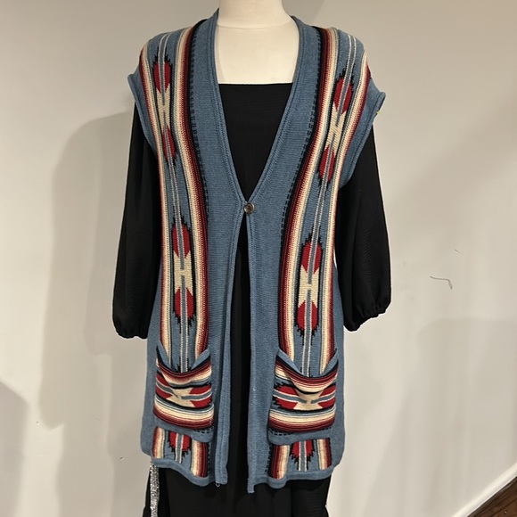 Chaps Western Aztec Pattern Tunic Sweater Vest - Picture 2 of 15